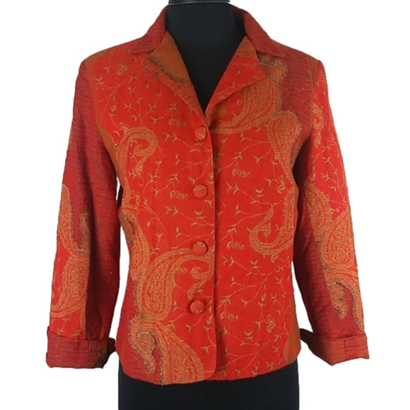 Norm Thompson Orange Paisley Wool Blend One Notched Collar Button Front  Blazer - Picture 1 of 14